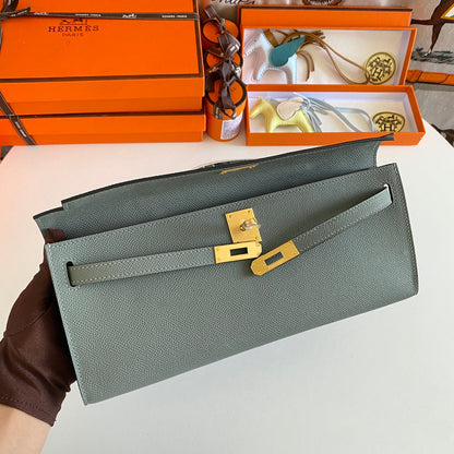 HM Kelly Cut 31 Ash Grey Epsom Leather Gold Hardware 229038