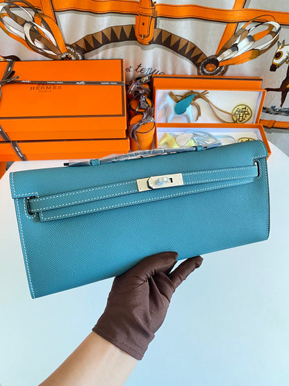 HM Kelly Cut 31 Teal Blue Epsom Leather Silver Hardware 229063