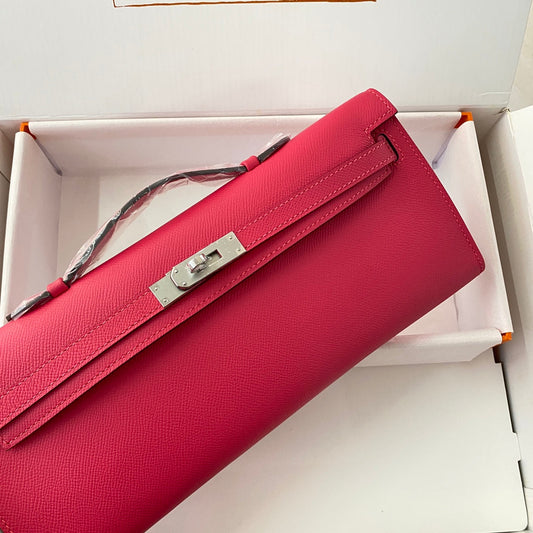 HM Kelly Cut 31 Crimson Pink Epsom Leather Silver Hardware 229061