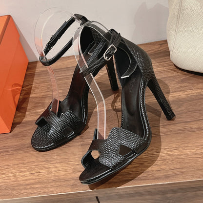 HM Premiere 115 Sandal In Black Grained Calfskin
