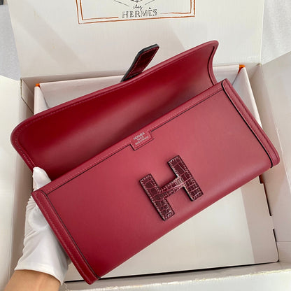 HM Jige Elan 29 Clutch In Cherry Red Calfskin With Wine Red Lizard Skin (25 days of production)