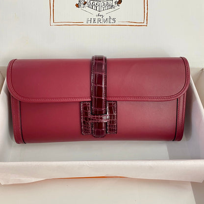 HM Jige Elan 29 Clutch In Cherry Red Calfskin With Wine Red Lizard Skin (25 days of production)