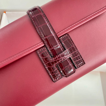 HM Jige Elan 29 Clutch In Cherry Red Calfskin With Wine Red Lizard Skin (25 days of production)
