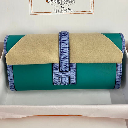 HM Jige Elan 29 Clutch In Teal Green Calfskin With Royal Blue Lizard Skin (25 days of production)