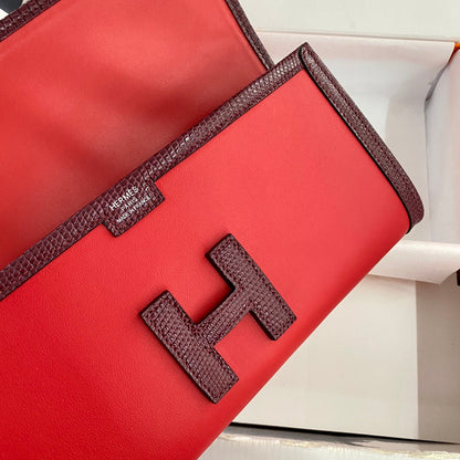 HM Jige Elan 29 Clutch In Candy Red Calfskin With Wine Red Lizard Skin (25 days of production)