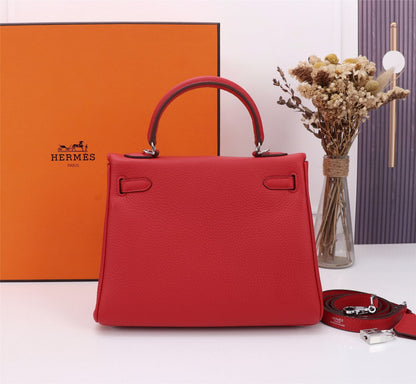 HM KELLY BAG 25 RED TOGO SILVER HARDWARE
