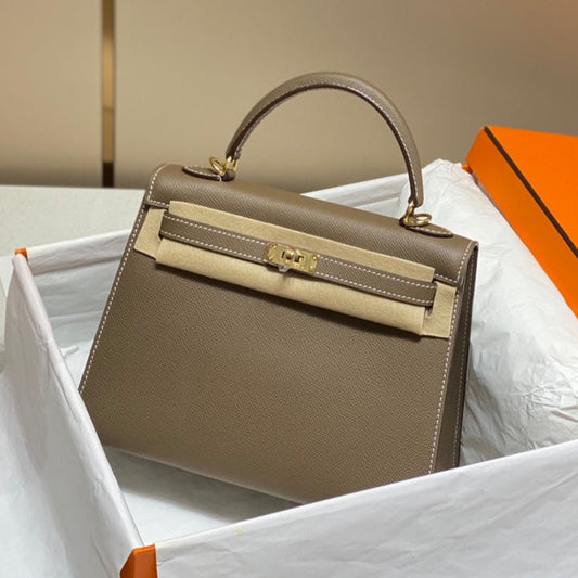 Hermes Kelly 25 Bag Etoupe Gold Epsom Leather 249823