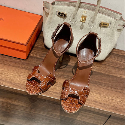 HM Premiere 115 Sandal In Bronze Brown Crocodile Leather