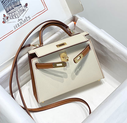 HM Mini Kelly 19cm Cream Gold Epsom Silver Hardware