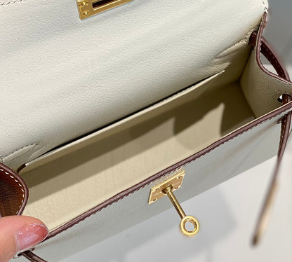 HM Mini Kelly 19cm Cream Gold Epsom Silver Hardware