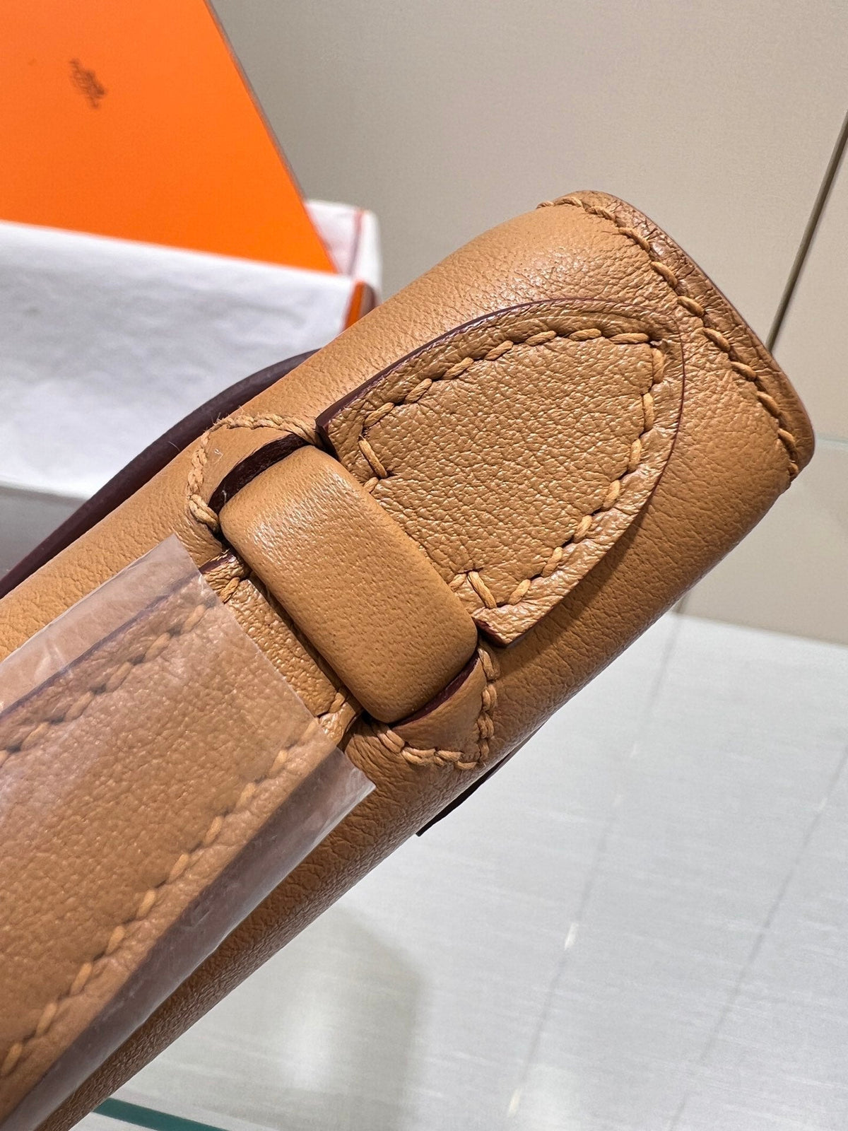 HM KELLY POCHETTE 22CM BROWN SWIFT SILVER HARDWARE