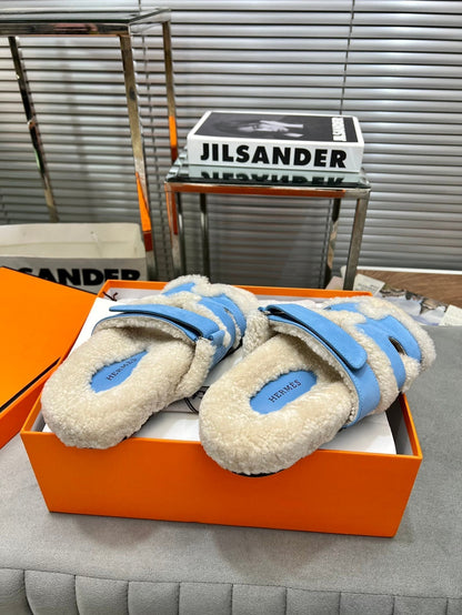 HM Chypre Sandal In Blue Suede And Fleece Lining 953833