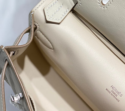 KELLY 23CM JYPSIERE WHITE LEATHER CROSSBODY BAG SHW