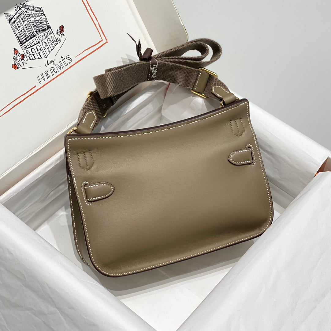 KELLY 23CM JYPSIERE BROWN LEATHER CROSSBODY BAG GHW