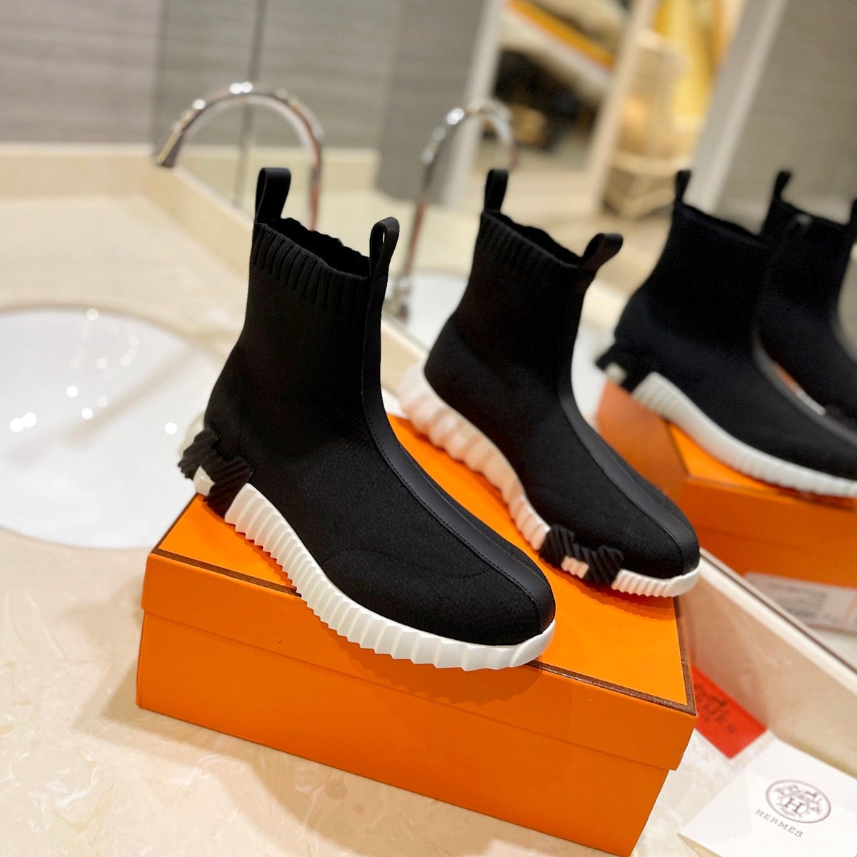 HM Fun Sneaker In Black Mesh Fabric And Lambskin  983010
