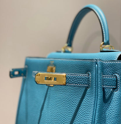 HM Mini Kelly 25cm Blue Jean Togo Leather Gold Hardware