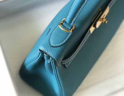 HM Mini Kelly 28cm Blue Jean Togo Leather Gold Hardware