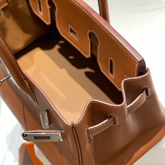 HM SHOULDER BIRKIN 29CM BROWN CALFSKIN SILVER HARDWARE