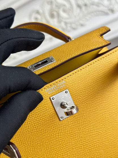 HM Mini Kelly 19cm Golden Yellow Epsom Silver Hardware