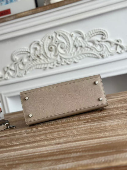 HM KELLY 25CM GREY EPSOM LEATHER SILVER HARDWARE