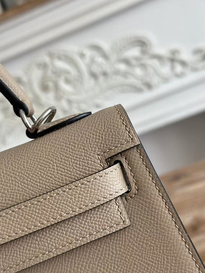 HM KELLY 25CM GREY EPSOM LEATHER SILVER HARDWARE