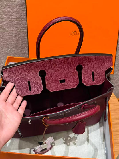 HM BIRKIN 25CM BURGUNDY TOGO LEATHER SILVER HARDWARE