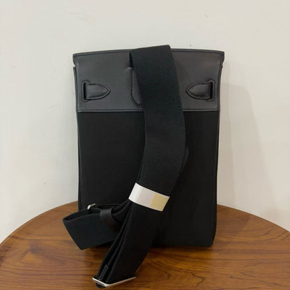 HM 25 Hac a Dos PM Bag Black Silver Woolycot Canvas And Swift Calfskin