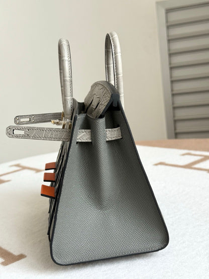 HM Birkin Faubourg 20 Grey & Dark Grey Espom Alligator Embossed Leather