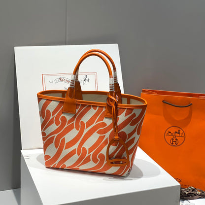 HM Steeple 25 Bag Orange Ivory Calfskin Canvas