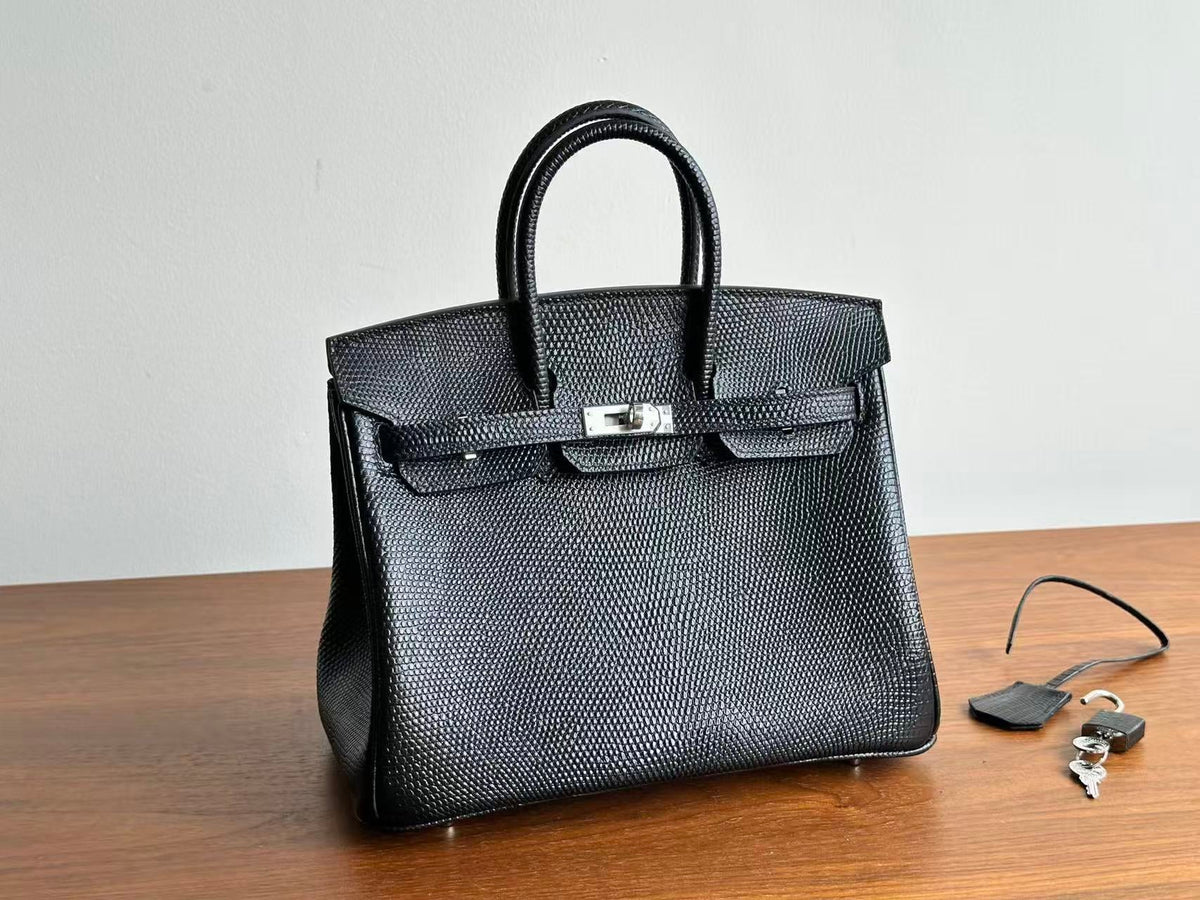 Hermes Birkin 25 Black Salvator Lizard Sliver Hardware
