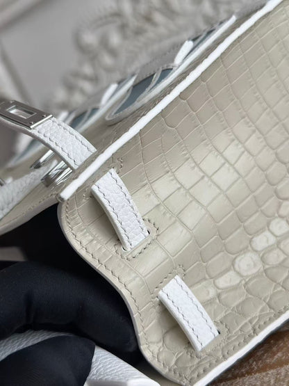 HM Birkin Faubourg 20 Cream White Alligator Embossed Leather Togo Leather