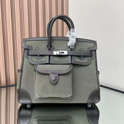 HM Birkin 25 Cargo Olive Green Black Olive Green Black