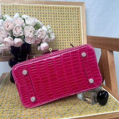 HM Birkin 25cm Rose Scheherazade Crocodile Leather GHW
