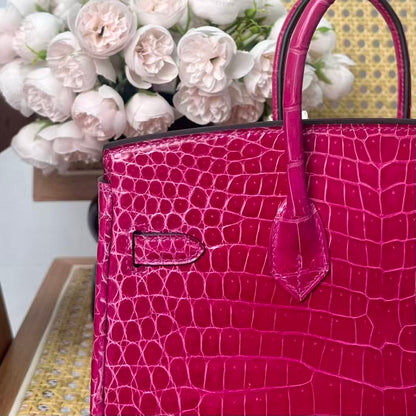 HM Birkin 25cm Rose Scheherazade Crocodile Leather GHW
