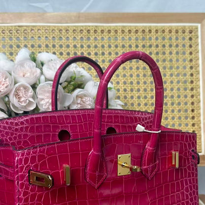 HM Birkin 25cm Rose Scheherazade Crocodile Leather GHW