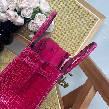 HM Birkin 25cm Rose Scheherazade Crocodile Leather GHW