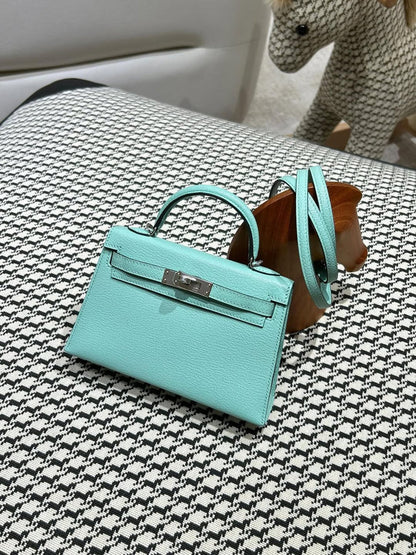 HM 2026 Mini Kelly Bag 20cm Light Turquoise Epsom Leather