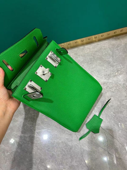 HM 25 Hac a Dos PM Bag Green Silver Togo Leather