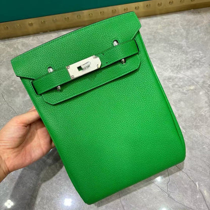 HM 25 Hac a Dos PM Bag Green Silver Togo Leather