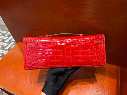 HM Kelly Cut 31cm Red Patent Crocodile Leather