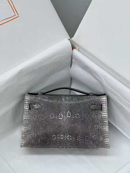 HM Kelly 22cm Black White Pochette Lizard