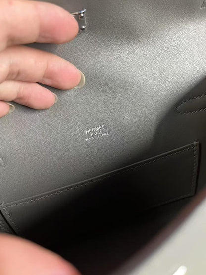 HM KELLY MINI POCHETTE 22 IN GREY CALFSKIN
