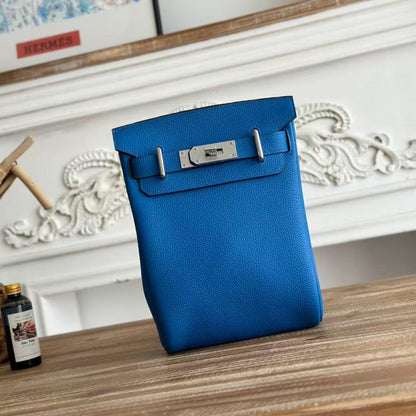 HM 25 Hac a Dos PM Bag Blue Silver Togo Leather