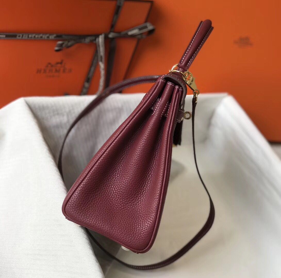 HM KELLY 28CM BURGUNDY TOGO LEATHER GOLD HARDWARE