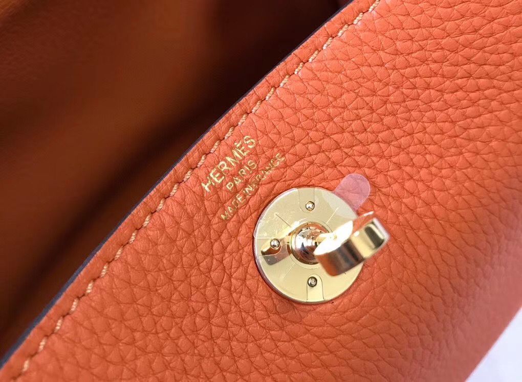 HM Mini Lindy 20cm Orange Clemence Leather