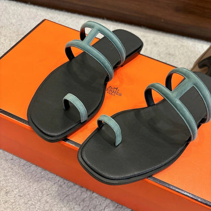 Hermes Georgia Sandals Sage Green in Suede 685982