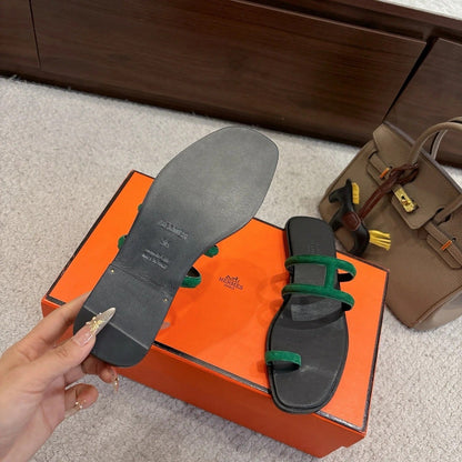 Hermes Georgia Sandals Green in Suede 685985