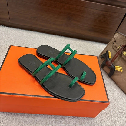 Hermes Georgia Sandals Green in Suede 685985