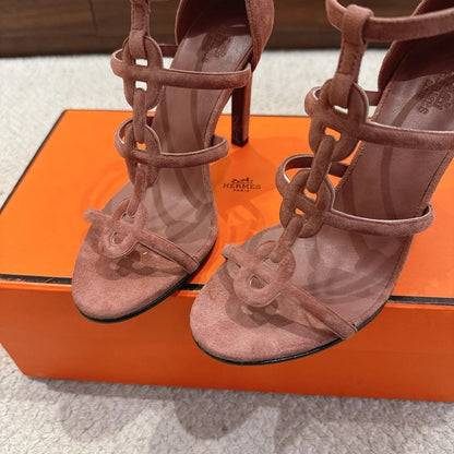 HM 26ss High Heels Sandals 10.5 Brown Suede 686015