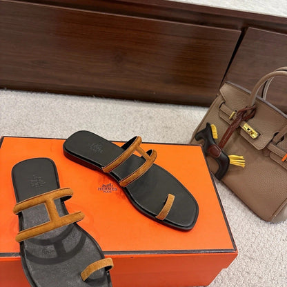 Hermes Georgia Sandals Brown in Suede 685981